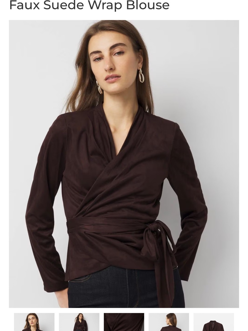 White House Black Market Faux Suede Wrap Blouse - Dark Brown